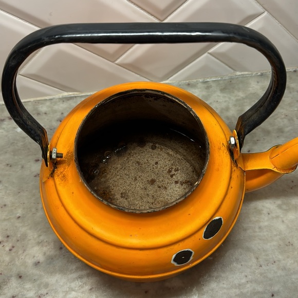 Vintage Orange Enamelware Tea Kettle - Picture 3 of 5